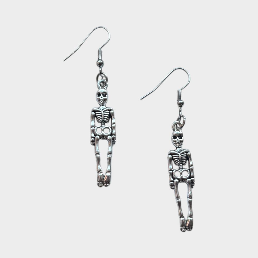 Silver Skeleton Drop Earrings
